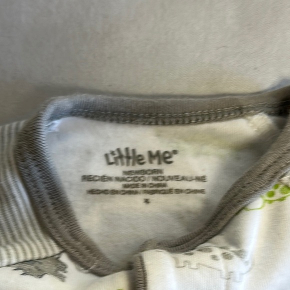 Little Me - White and Green Dinosaur Footie One Piece Sleeper - Picture 2 of 4